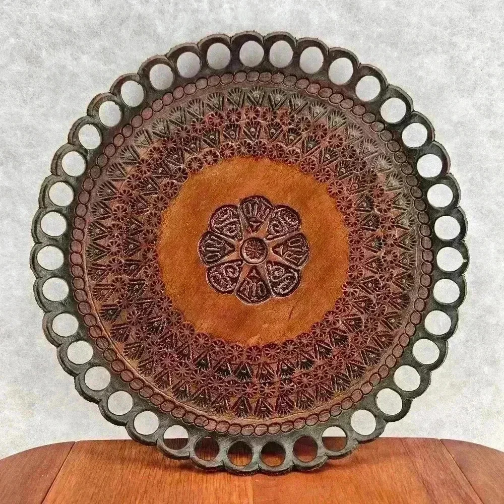 Hand Tooled Scalloped Leather Tray-Valet-Catchall from Rio De‎ Janeiro Brazil